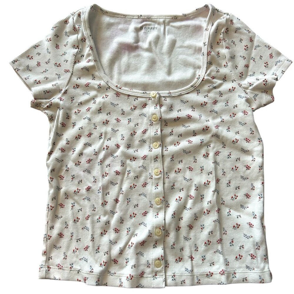 Old Navy White Floral Button Up Short Sleeve